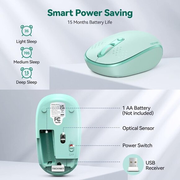 ✨Mouse Green  Wireless 2.4G Quiet Computer with USB Receiver 4 Button for Laptop - Picture 6 of 7